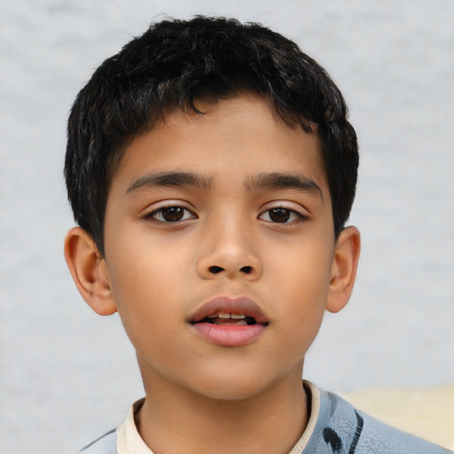 Neutral asian child male with short  brown hair and brown eyes