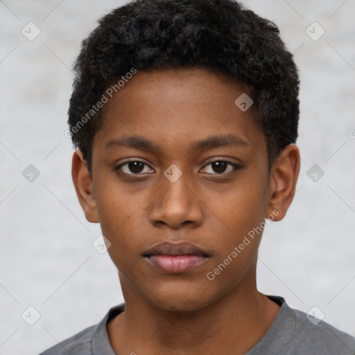 Neutral black young-adult male with short  brown hair and brown eyes