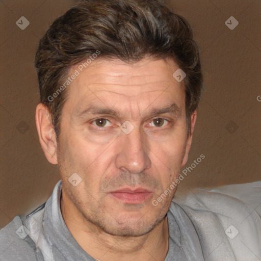 Neutral white adult male with short  brown hair and brown eyes