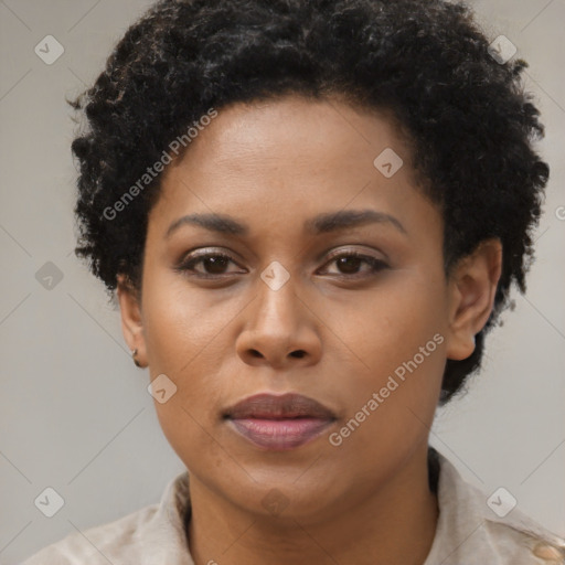 Neutral black young-adult female with short  brown hair and brown eyes