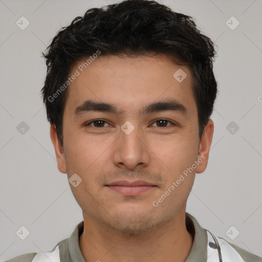 Neutral latino young-adult male with short  brown hair and brown eyes