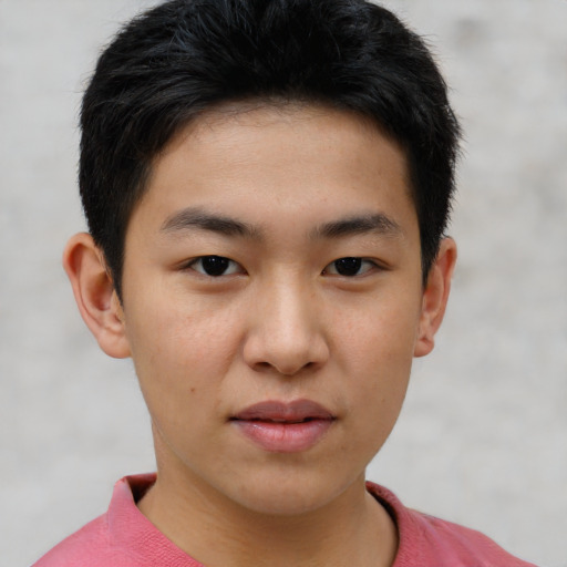 Neutral asian young-adult male with short  brown hair and brown eyes