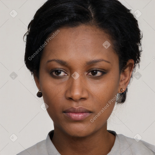 Neutral asian young-adult female with short  black hair and brown eyes