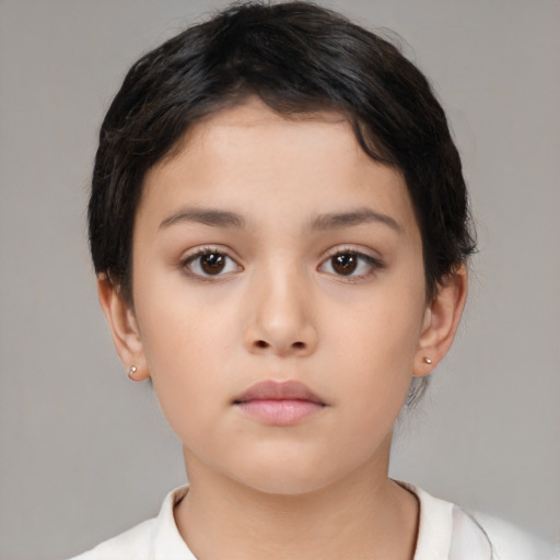 Neutral white child female with short  brown hair and brown eyes