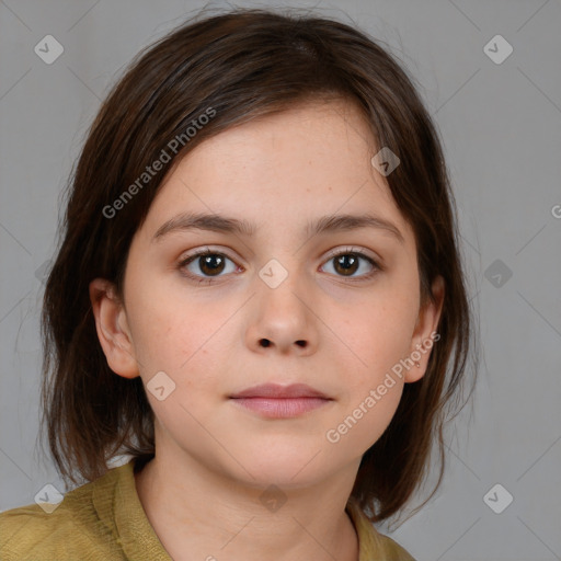 Neutral white child female with medium  brown hair and brown eyes