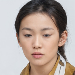 Neutral asian young-adult female with medium  brown hair and brown eyes