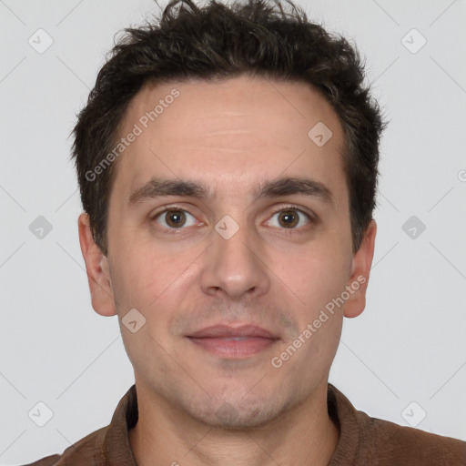 Neutral white adult male with short  brown hair and brown eyes