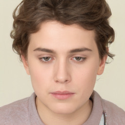 Neutral white young-adult female with short  brown hair and brown eyes