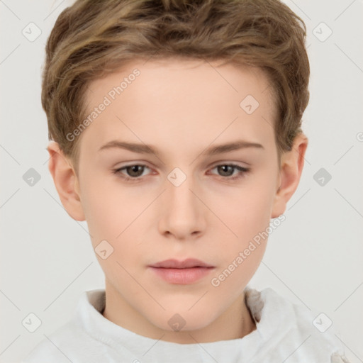 Neutral white child female with short  brown hair and brown eyes