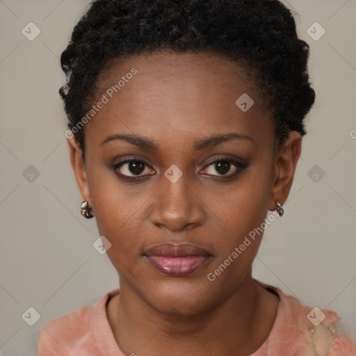 Neutral black young-adult female with short  brown hair and brown eyes