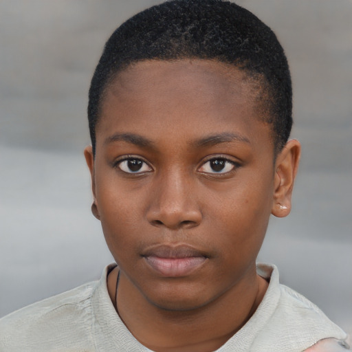 Neutral black young-adult female with short  brown hair and brown eyes