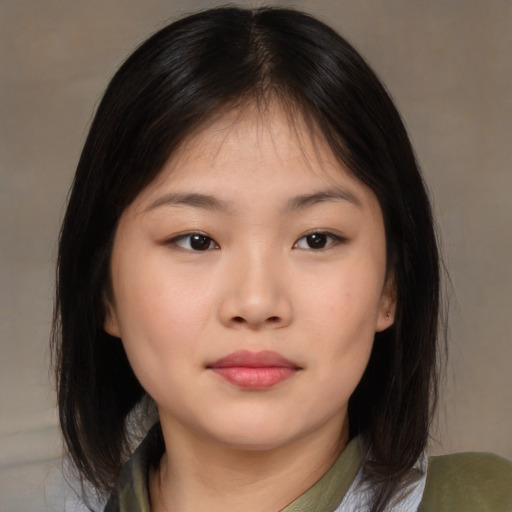 Neutral asian young-adult female with medium  brown hair and brown eyes