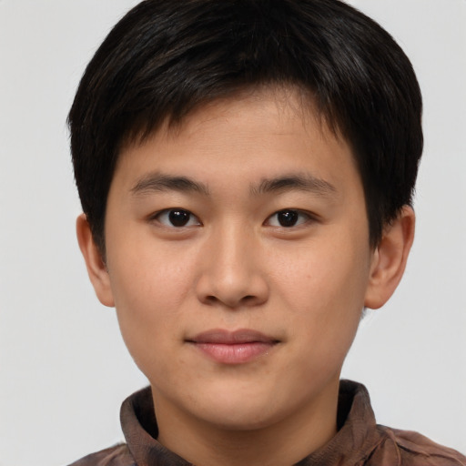 Neutral asian young-adult male with short  brown hair and brown eyes