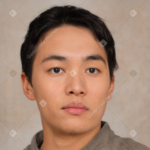 Neutral asian young-adult male with short  black hair and brown eyes