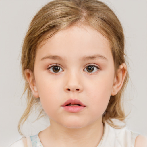 Neutral white child female with medium  brown hair and brown eyes