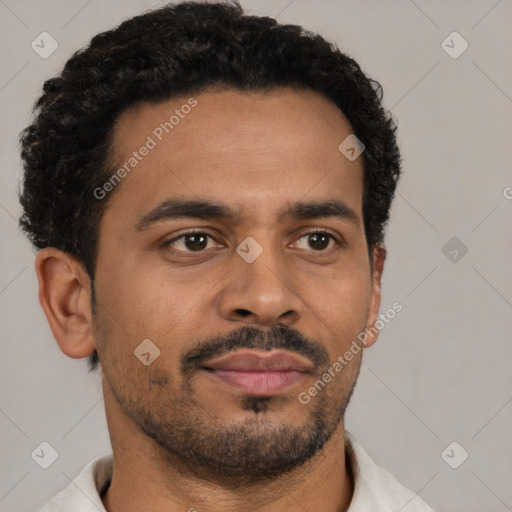 Neutral latino young-adult male with short  brown hair and brown eyes