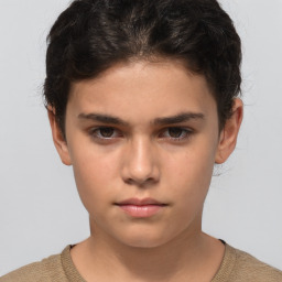 Neutral white young-adult female with short  brown hair and brown eyes