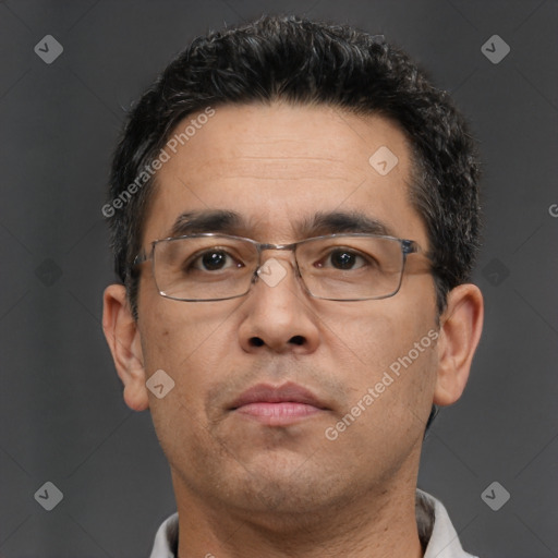 Neutral white adult male with short  brown hair and brown eyes