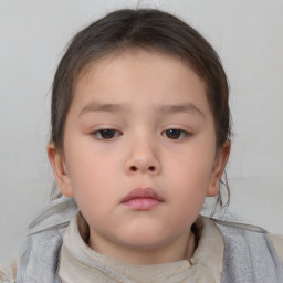 Neutral white child female with short  brown hair and brown eyes