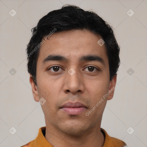 Neutral asian young-adult male with short  black hair and brown eyes