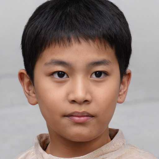 Neutral asian child male with short  brown hair and brown eyes