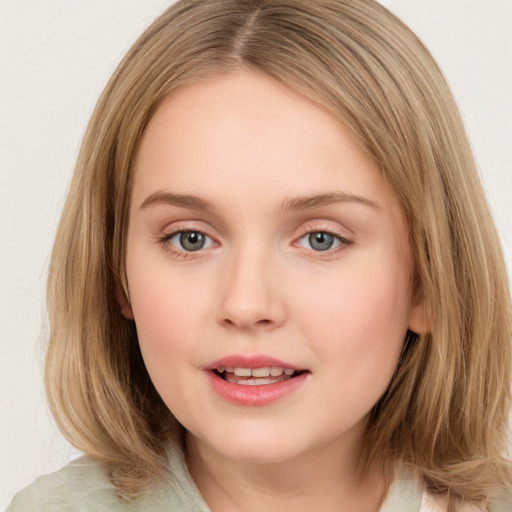 Neutral white young-adult female with medium  brown hair and green eyes