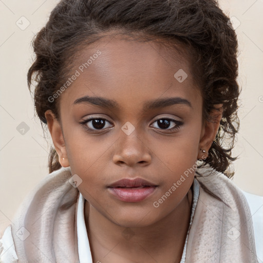 Neutral white child female with long  brown hair and brown eyes