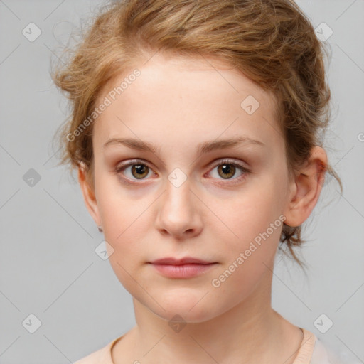 Neutral white child female with medium  brown hair and brown eyes