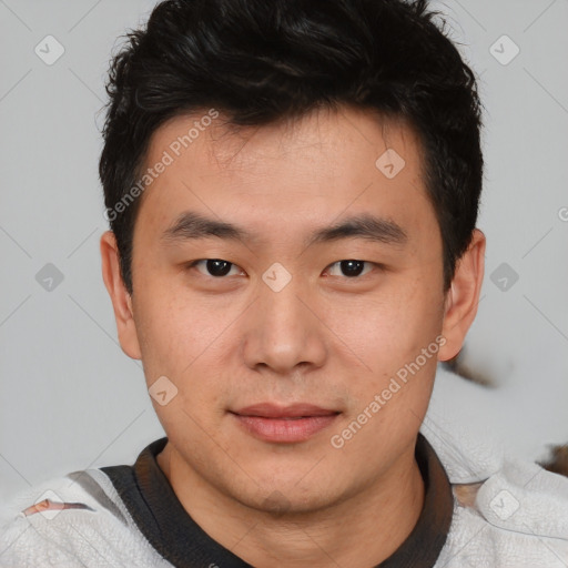 Neutral asian young-adult male with short  brown hair and brown eyes