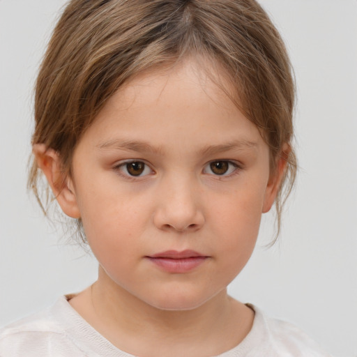 Neutral white child female with medium  brown hair and brown eyes