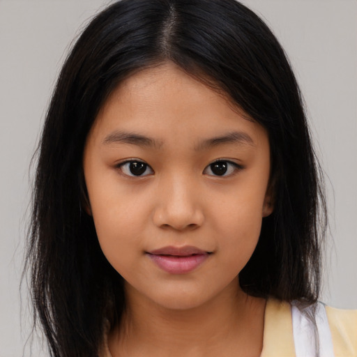 Neutral asian child female with medium  brown hair and brown eyes
