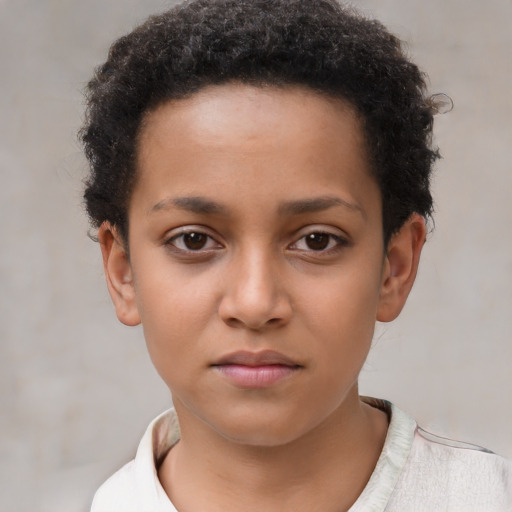 Neutral latino child female with short  brown hair and brown eyes