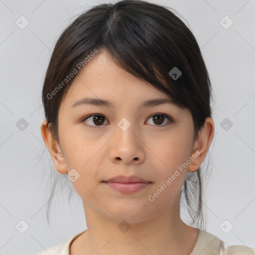 Neutral asian young-adult female with medium  brown hair and brown eyes