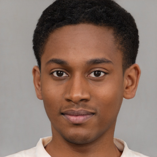 Neutral black young-adult male with short  brown hair and brown eyes