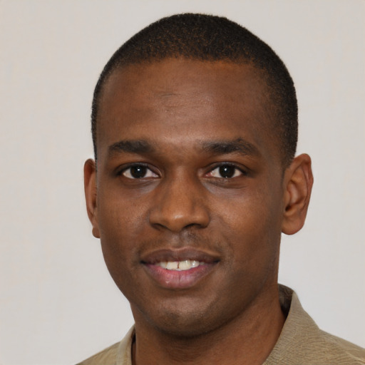 Neutral black young-adult male with short  brown hair and brown eyes