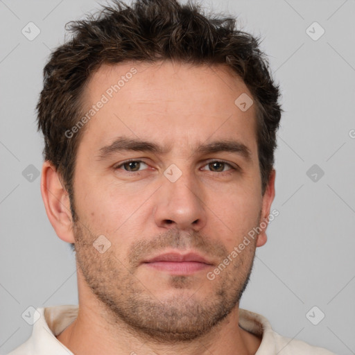 Neutral white adult male with short  brown hair and brown eyes