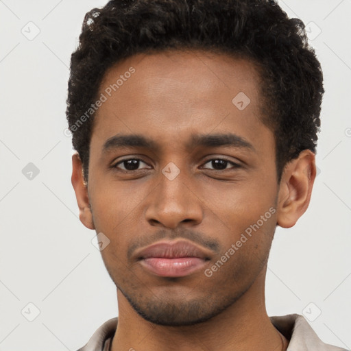 Neutral black young-adult male with short  brown hair and brown eyes