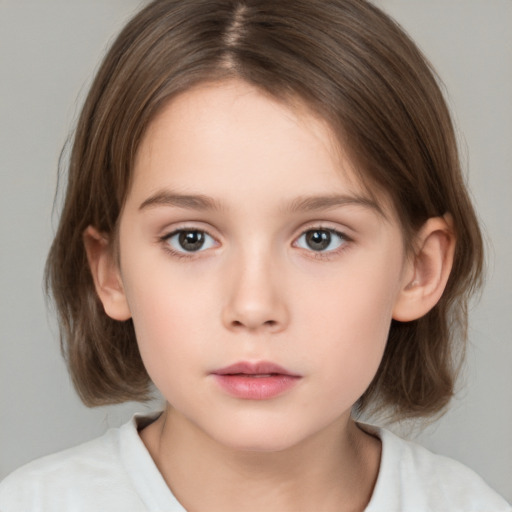 Neutral white child female with medium  brown hair and brown eyes