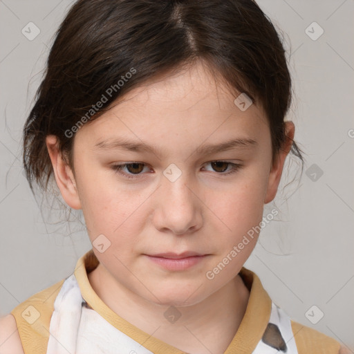 Neutral white child female with medium  brown hair and brown eyes