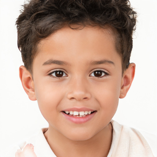 Joyful white child male with short  brown hair and brown eyes