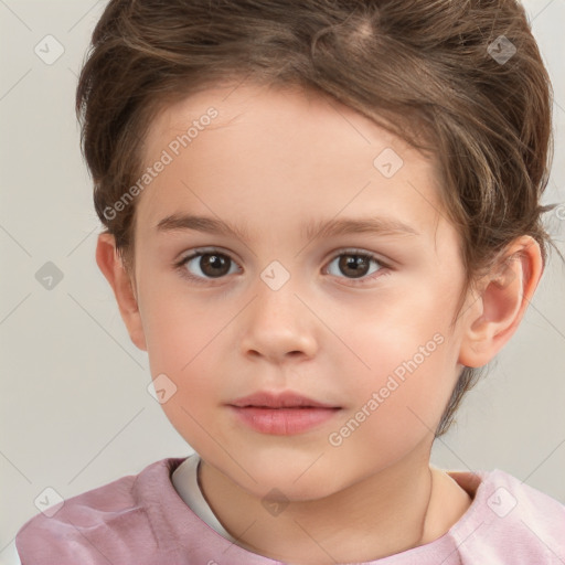 Neutral white child female with short  brown hair and brown eyes