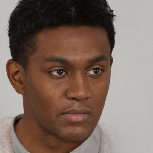 Neutral black young-adult male with short  brown hair and brown eyes