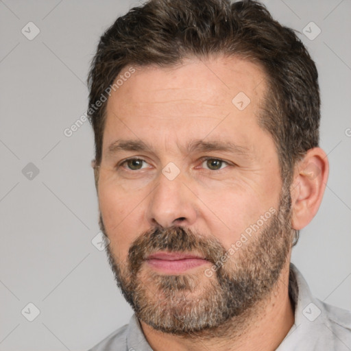 Neutral white adult male with short  brown hair and brown eyes