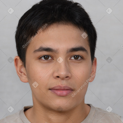 Neutral asian young-adult male with short  brown hair and brown eyes