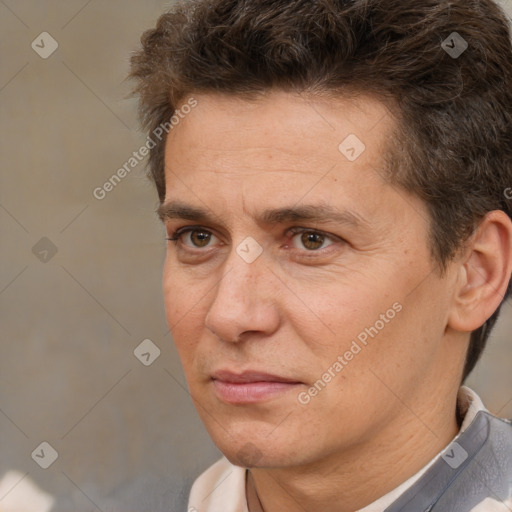 Neutral white adult male with short  brown hair and brown eyes