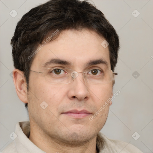 Neutral white adult male with short  brown hair and brown eyes