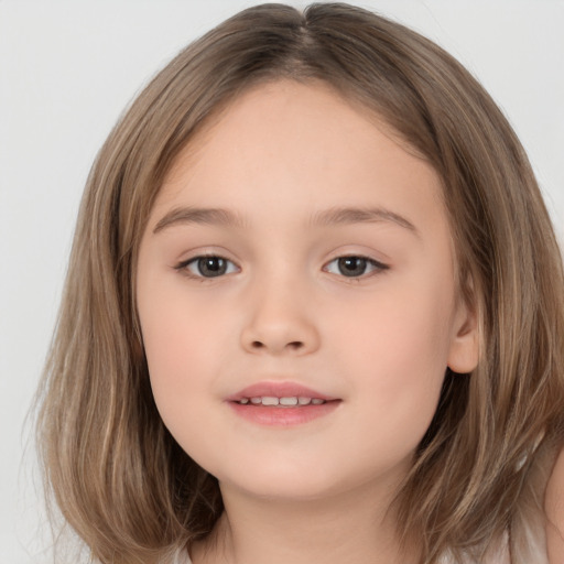 Neutral white child female with medium  brown hair and brown eyes