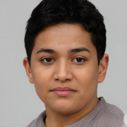 Neutral asian young-adult female with short  black hair and brown eyes