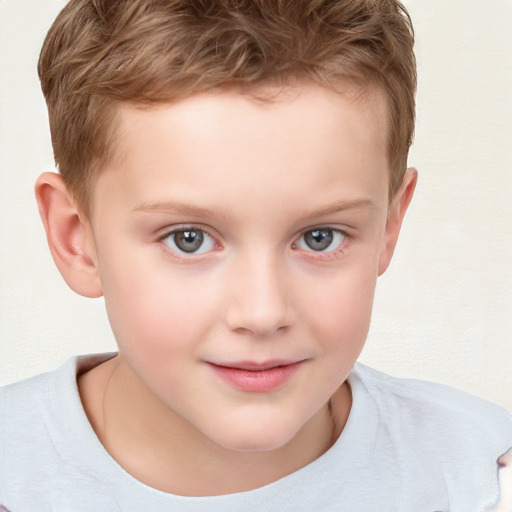 Joyful white child male with short  brown hair and brown eyes