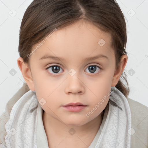 Neutral white child female with medium  brown hair and brown eyes